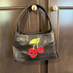 RockSteady Black Shoulder Bag with Red Skull-Cherry Applique